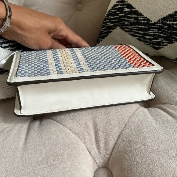 Tory Burch Emerson Woven Min Top Handle Satchel Bag New Cream Bright Samba - Picture 10 of 15